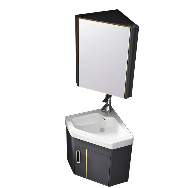 Wall Mounted Corner Vanity Triangular Single Sink Mirror Metal Frame Bath Vanity with Door Clearhalo 'Bathroom Remodel & Bathroom Fixtures' 'Bathroom Vanities' 'bathroom_vanities' 'Home Improvement' 'home_improvement' 'home_improvement_bathroom_vanities' 1200x1200_655835d1-3ed4-47ce-be7a-c1cc9fcf6d4d