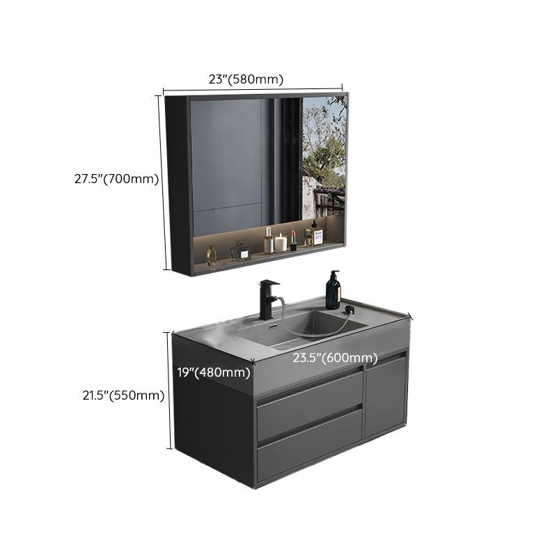 Single Sink Grey Vanity Shelving Included Mirror Rectangle Vanity with 2 Drawers Clearhalo 'Bathroom Remodel & Bathroom Fixtures' 'Bathroom Vanities' 'bathroom_vanities' 'Home Improvement' 'home_improvement' 'home_improvement_bathroom_vanities' 1200x1200_655cbe66-430c-4c2b-93fe-0cef4209c9c8