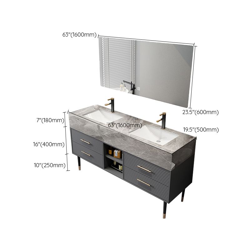 Single Sink Vanity Set Stone Top Mirror Freestanding Drawers Grey Bathroom Vanity Clearhalo 'Bathroom Remodel & Bathroom Fixtures' 'Bathroom Vanities' 'bathroom_vanities' 'Home Improvement' 'home_improvement' 'home_improvement_bathroom_vanities' 1200x1200_65e355f7-e148-490f-87cb-b11512d8221e