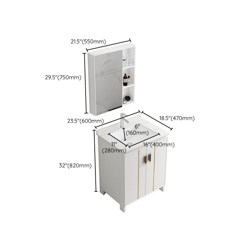 Single Sink Vanity Set White Mirror 2 Doors Freestanding Metal Frame Vanity Clearhalo 'Bathroom Remodel & Bathroom Fixtures' 'Bathroom Vanities' 'bathroom_vanities' 'Home Improvement' 'home_improvement' 'home_improvement_bathroom_vanities' 1200x1200_65e3b855-0085-4eae-8759-580fe35ae8a3