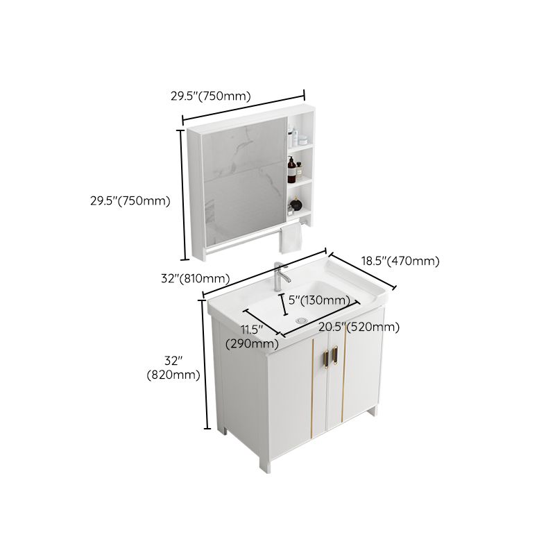 Glam Vanity Rectangle Mirror Metal Frame White Bathroom Vanity with Single Sink Clearhalo 'Bathroom Remodel & Bathroom Fixtures' 'Bathroom Vanities' 'bathroom_vanities' 'Home Improvement' 'home_improvement' 'home_improvement_bathroom_vanities' 1200x1200_65ea0357-4a77-4599-a59f-2a597745d4d5