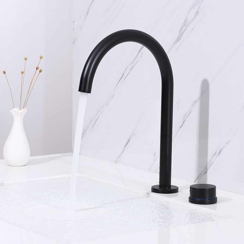 Modern Widespread Sink Faucet Knob Handle Gooseneck Arc Solid Brass Faucet Clearhalo 'bathroom_sink_faucets' 'Conjuntos de Torneiras de Lavatório e Banheiro' 'home_improvement' 'home_improvement_bathroom_sink_faucets' 'Mobiliário Doméstico' 'Página inicial' 'Renovação e equipamento de casa de banho' 'Torneira para lavatório de banheiro' 1200x1200_65ead4c3-1abf-4ab2-88c5-f9d2cceecd44