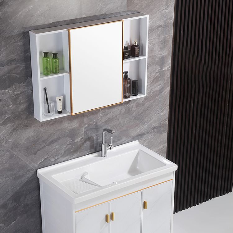 Freestanding White Vanity Rectangular Metal Frame Mirror Single Sink Bath Vanity with Door Clearhalo 'Bathroom Remodel & Bathroom Fixtures' 'Bathroom Vanities' 'bathroom_vanities' 'Home Improvement' 'home_improvement' 'home_improvement_bathroom_vanities' 1200x1200_65f22f61-7c60-44ae-b495-2a313cf05b21