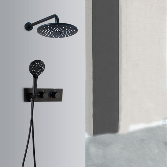 Modern Shower System Black Round Head Wall Mounted Shower Trim Clearhalo 'Bathroom Remodel & Bathroom Fixtures' 'Home Improvement' 'home_improvement' 'home_improvement_shower_faucets' 'Shower Faucets & Systems' 'shower_faucets' 'Showers & Bathtubs Plumbing' 'Showers & Bathtubs' 1200x1200_66eb51af-b619-486f-a271-c20fe6d9a356