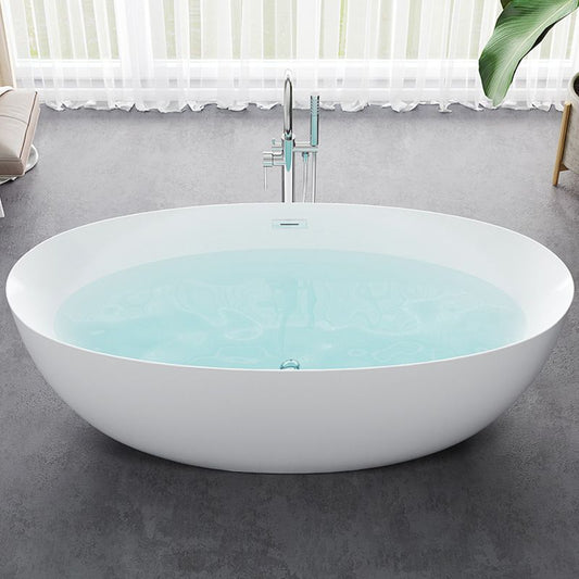 Modern White Acrylic Bathtub Ellipse Freestand Soaking Bathtub with Drain Bath Tub Clearhalo 'Bathroom Remodel & Bathroom Fixtures' 'Bathtubs' 'Home Improvement' 'home_improvement' 'home_improvement_bathtubs' 'Showers & Bathtubs' 1200x1200_66f075a0-a4bd-4239-bda5-6ab2bcc641ad