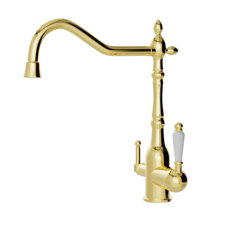 Luxury Centerset Lavatory Faucet Lever Handles Gooseneck Arc Solid Brass Faucet Clearhalo 'Bathroom Remodel & Bathroom Fixtures' 'Bathroom Sink Faucets' 'Bathroom Sinks & Faucet Components' 'bathroom_sink_faucets' 'Home Improvement' 'home_improvement' 'home_improvement_bathroom_sink_faucets' 1200x1200_671069ca-ad9b-4b9b-803f-2ad2081a1cda