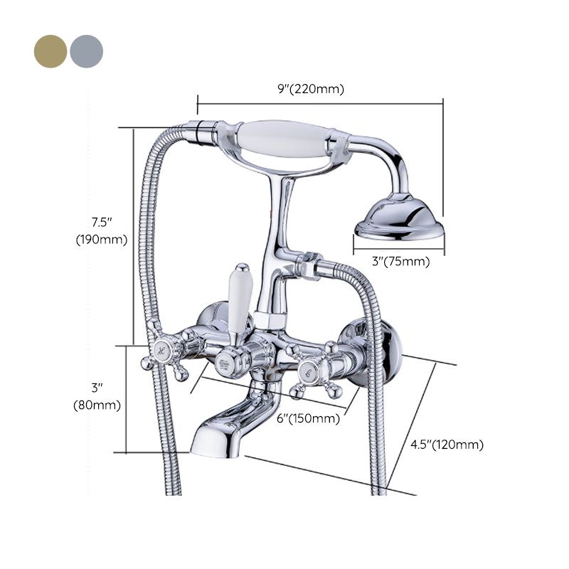 Gold and Silver Claw Foot Tub Faucet Wall Mounted 2-Handle Tub Filler with Handheld Shower Clearhalo 'Bathroom Remodel & Bathroom Fixtures' 'Bathtub Faucets' 'bathtub_faucets' 'Home Improvement' 'home_improvement' 'home_improvement_bathtub_faucets' 1200x1200_678e4020-092b-45e4-ba52-073374e23ab0