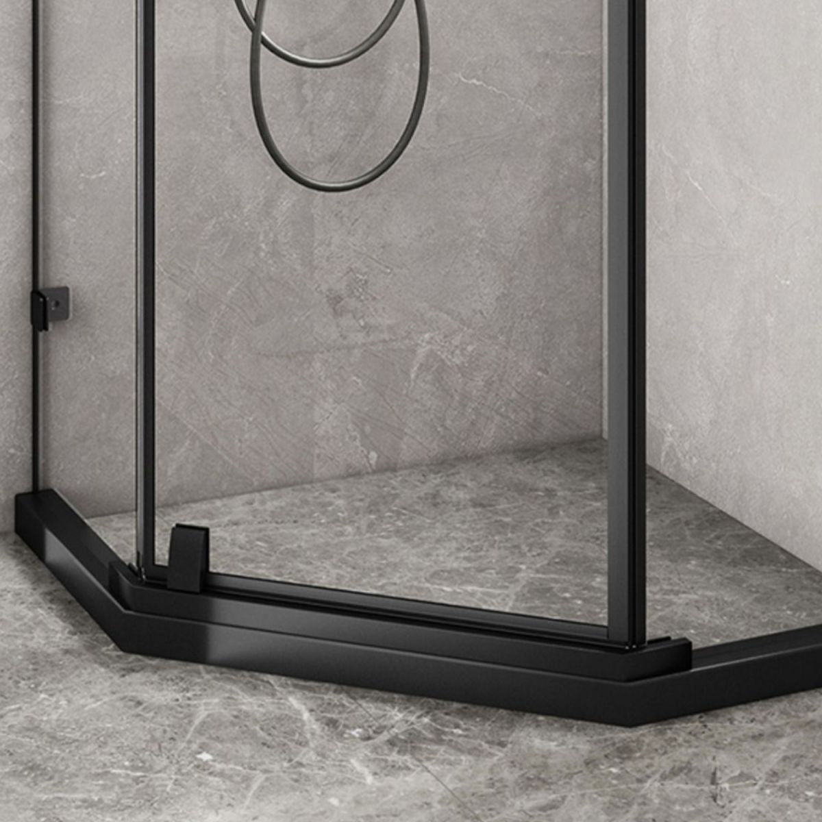 Neo-Angle Polished Glass Shower Enclosure Matt Black Frame Shower Stall Clearhalo 'Bathroom Remodel & Bathroom Fixtures' 'Home Improvement' 'home_improvement' 'home_improvement_shower_stalls_enclosures' 'Shower Stalls & Enclosures' 'shower_stalls_enclosures' 'Showers & Bathtubs' 1200x1200_679d2993-8e3e-44af-8330-eebafcd94419