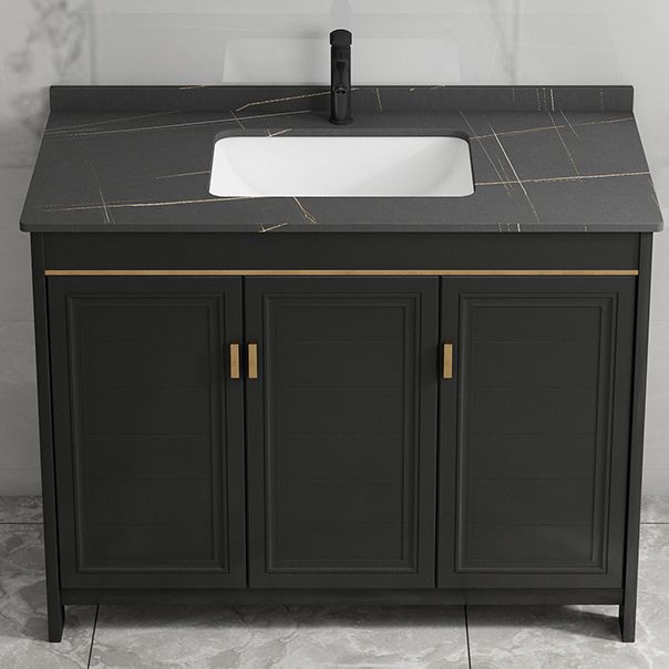 Black Bath Vanity Single Sink Metal Frame Mirror Vanity with Soft Close Door Clearhalo 'Bathroom Remodel & Bathroom Fixtures' 'Bathroom Vanities' 'bathroom_vanities' 'Home Improvement' 'home_improvement' 'home_improvement_bathroom_vanities' 1200x1200_67bb8702-c9c8-4321-9319-3025999dfb4c