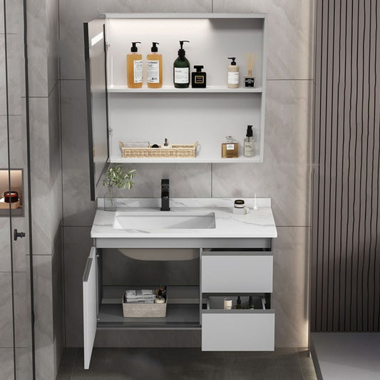 Modern Bath Vanity Gray Single Rectangular Wall Mount Sink Vanity Clearhalo 'Bathroom Remodel & Bathroom Fixtures' 'Bathroom Vanities' 'bathroom_vanities' 'Home Improvement' 'home_improvement' 'home_improvement_bathroom_vanities' 1200x1200_67fa2a85-f504-4739-b6c6-c4aec4b77aaa