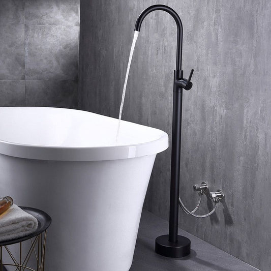 Modern Floor Mounted Freestanding Tub Filler Freestanding Copper High Arc Tub Filler Trim Clearhalo 'Bathroom Remodel & Bathroom Fixtures' 'Bathtub Faucets' 'bathtub_faucets' 'Home Improvement' 'home_improvement' 'home_improvement_bathtub_faucets' 1200x1200_686d8b20-7962-42fd-88b6-d5924692d695