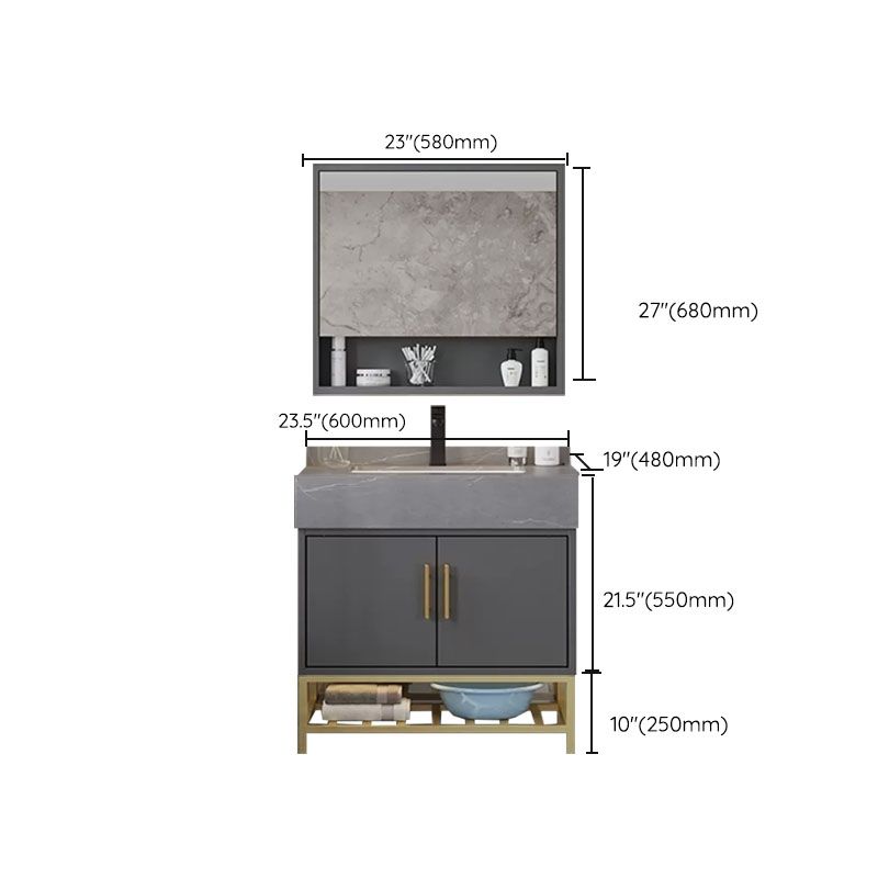 Grey Modern Wood Single-Sink Rectangular Open Console with Sink Set Clearhalo 'Bathroom Remodel & Bathroom Fixtures' 'Bathroom Vanities' 'bathroom_vanities' 'Home Improvement' 'home_improvement' 'home_improvement_bathroom_vanities' 1200x1200_68dc06b9-7a57-4f1b-84a4-49a7029220c5