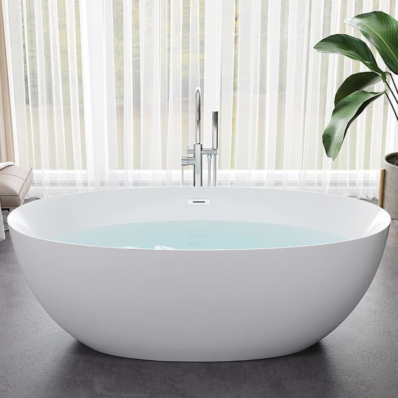 Oval Stand Alone Bath Acrylic Soaking White Modern Back to Wall Bathtub Clearhalo 'Bathroom Remodel & Bathroom Fixtures' 'Bathtubs' 'Home Improvement' 'home_improvement' 'home_improvement_bathtubs' 'Showers & Bathtubs' 1200x1200_6916c514-a841-40c6-bb59-7e25ea3bd443