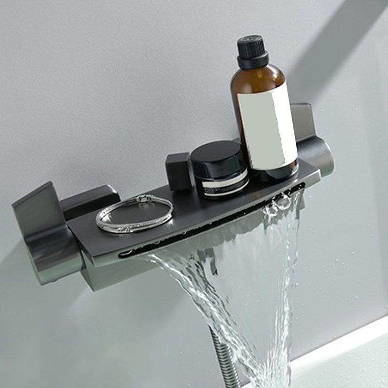 Modern Bathtub Faucet Handheld Shower Head Wall-mounted Waterfall Faucet Clearhalo 'Bathroom Remodel & Bathroom Fixtures' 'Bathtub Faucets' 'bathtub_faucets' 'Home Improvement' 'home_improvement' 'home_improvement_bathtub_faucets' 1200x1200_6942cfa2-c500-4f4d-a13f-2a904b894064