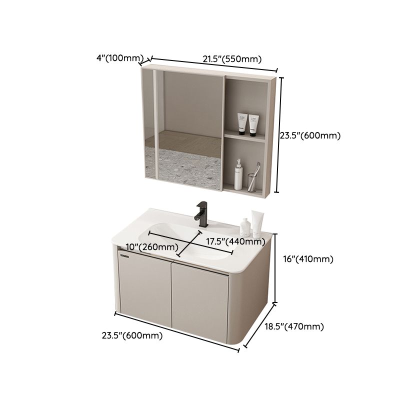 2 Doors Bathroom Vanity Metal Frame Mirror Wall Mounted Glam Cream Single Sink Vanity Clearhalo 'Bathroom Remodel & Bathroom Fixtures' 'Bathroom Vanities' 'bathroom_vanities' 'Home Improvement' 'home_improvement' 'home_improvement_bathroom_vanities' 1200x1200_69672206-4264-47e7-b0c8-958ab92c58b9