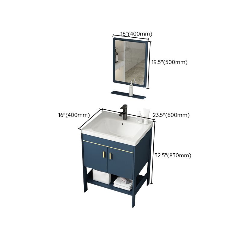 Shelving Included Vanity Blue Mirror Single Sink Freestanding Faucet Vanity with 2 Doors Clearhalo 'Bathroom Remodel & Bathroom Fixtures' 'Bathroom Vanities' 'bathroom_vanities' 'Home Improvement' 'home_improvement' 'home_improvement_bathroom_vanities' 1200x1200_6985d4c6-45b5-4be8-b72a-0ec8ae96a6f4