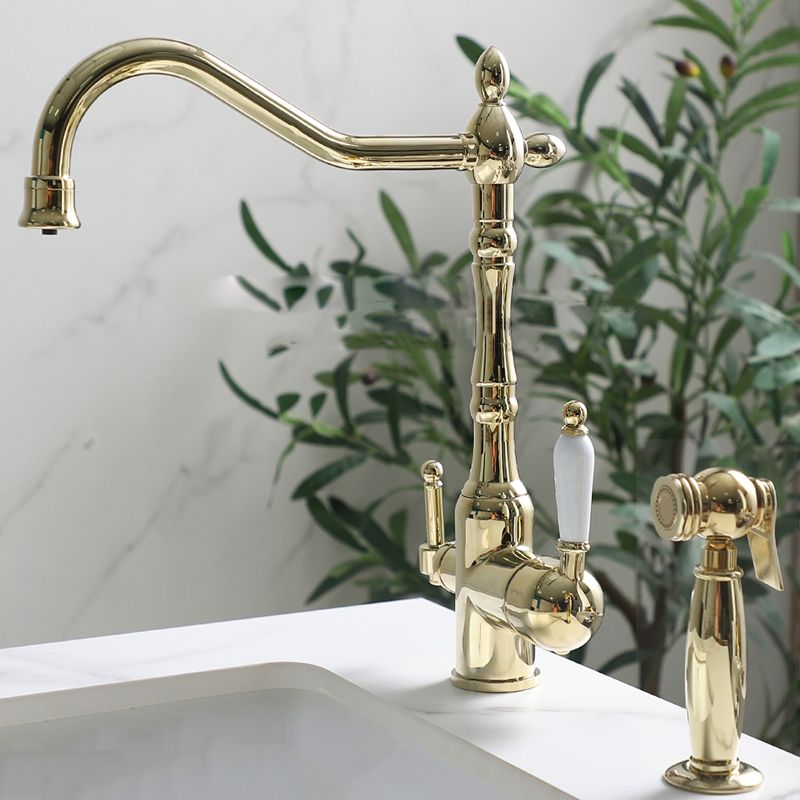 Luxury Centerset Lavatory Faucet Lever Handles Gooseneck Arc Solid Brass Faucet Clearhalo 'Bathroom Remodel & Bathroom Fixtures' 'Bathroom Sink Faucets' 'Bathroom Sinks & Faucet Components' 'bathroom_sink_faucets' 'Home Improvement' 'home_improvement' 'home_improvement_bathroom_sink_faucets' 1200x1200_69fc7c9a-c6e8-456a-b920-bb1bd3754dca