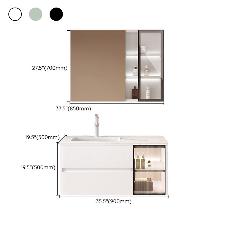 Wall Mounted Bath Vanity Mirror Single Sink Rectangular Bathroom Vanity with 2 Drawers Clearhalo 'Bathroom Remodel & Bathroom Fixtures' 'Bathroom Vanities' 'bathroom_vanities' 'Home Improvement' 'home_improvement' 'home_improvement_bathroom_vanities' 1200x1200_6a487165-71de-4611-8707-af0cf39776cb