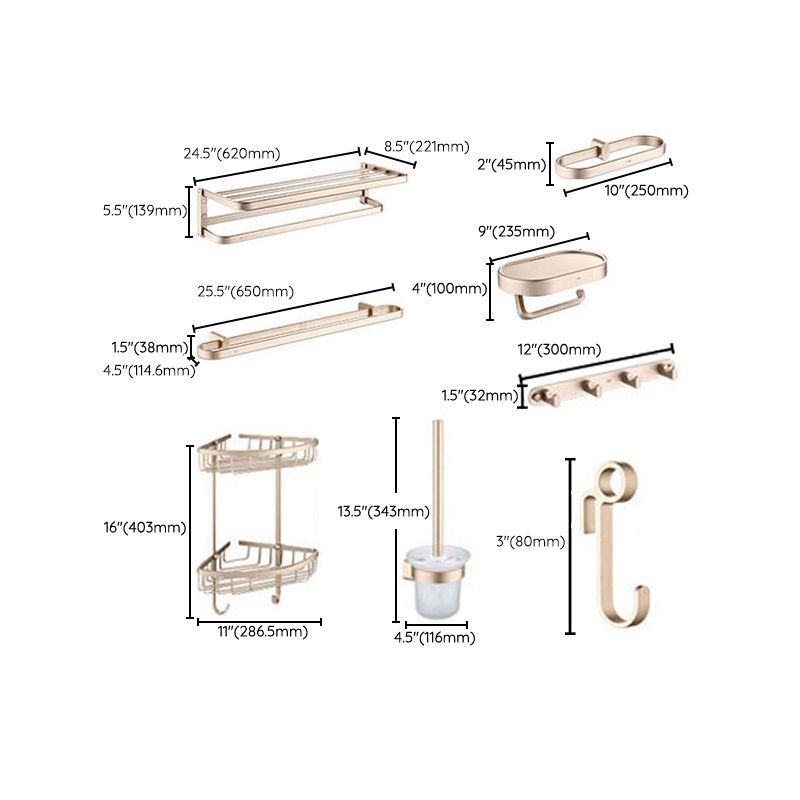 Golden Modern Bathroom Accessory Set Polished Brass Bath Shelf/Towel Bar/Robe Hooks Clearhalo 'Bathroom Hardware Sets' 'Bathroom Hardware' 'Bathroom Remodel & Bathroom Fixtures' 'bathroom_hardware_sets' 'Home Improvement' 'home_improvement' 'home_improvement_bathroom_hardware_sets' 1200x1200_6a694654-07a2-4b3b-b472-677138846676