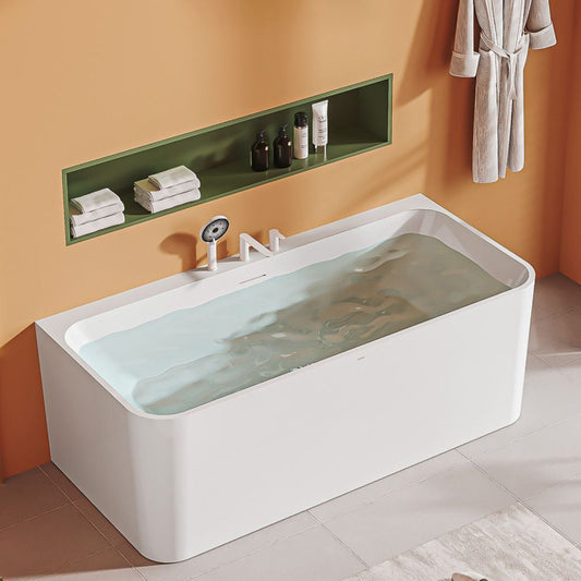 Freestanding Soaking Acrylic Bathtub Modern Rectangle Bathtub in White Clearhalo 'Bathroom Remodel & Bathroom Fixtures' 'Bathtubs' 'Home Improvement' 'home_improvement' 'home_improvement_bathtubs' 'Showers & Bathtubs' 1200x1200_6a7219b5-3e86-4e87-9523-417bd67d43af