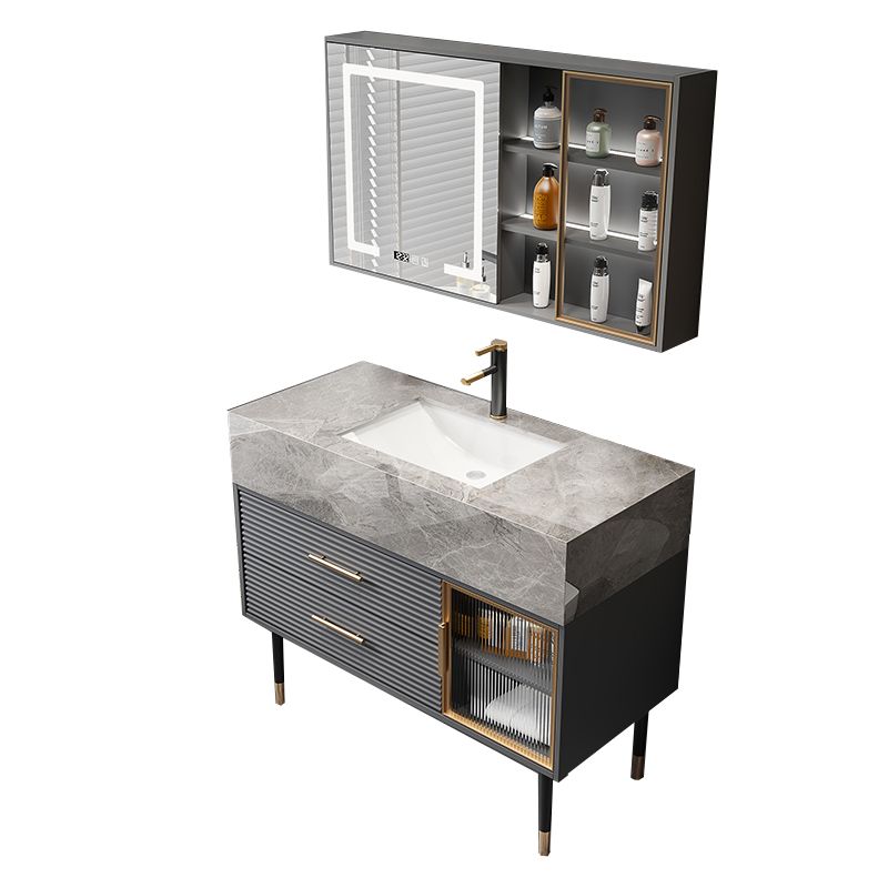 Single Sink Vanity Set Stone Top Mirror Freestanding Drawers Grey Bathroom Vanity Clearhalo 'Bathroom Remodel & Bathroom Fixtures' 'Bathroom Vanities' 'bathroom_vanities' 'Home Improvement' 'home_improvement' 'home_improvement_bathroom_vanities' 1200x1200_6ad9488a-cc72-4403-af45-b60cb1eae0c7