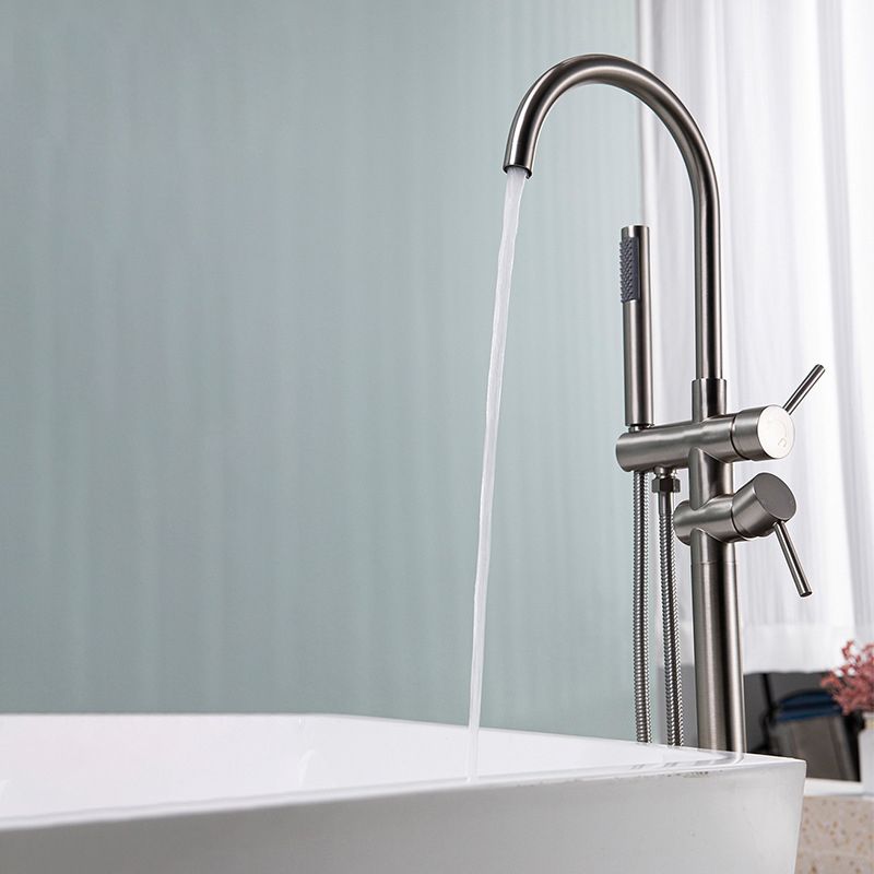 Modern Floor Mounted Metal Freestanding Tub Filler Freestanding High Arc Tub Filler Trim Clearhalo 'Bathroom Remodel & Bathroom Fixtures' 'Bathtub Faucets' 'bathtub_faucets' 'Home Improvement' 'home_improvement' 'home_improvement_bathtub_faucets' 1200x1200_6b00e6a8-1781-4946-8220-5a009f84e30f