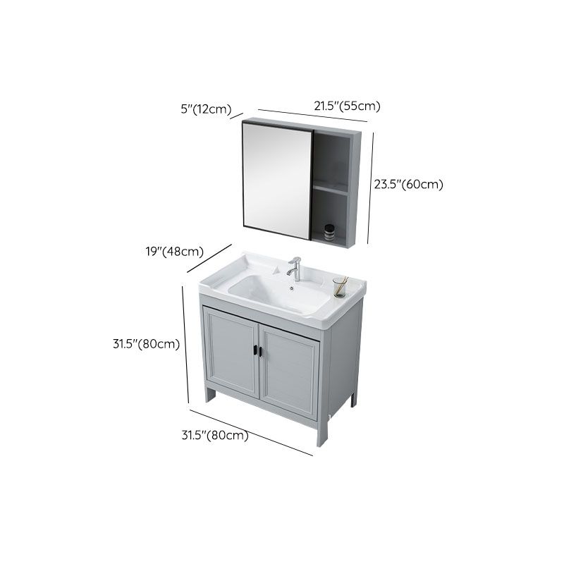 Vanity Glam Mirror Single Sink Metal Frame Freestanding Grey Faucet Vanity with Doors Clearhalo 'Bathroom Remodel & Bathroom Fixtures' 'Bathroom Vanities' 'bathroom_vanities' 'Home Improvement' 'home_improvement' 'home_improvement_bathroom_vanities' 1200x1200_6b95a8a9-485f-413a-9beb-78e5c6156a09