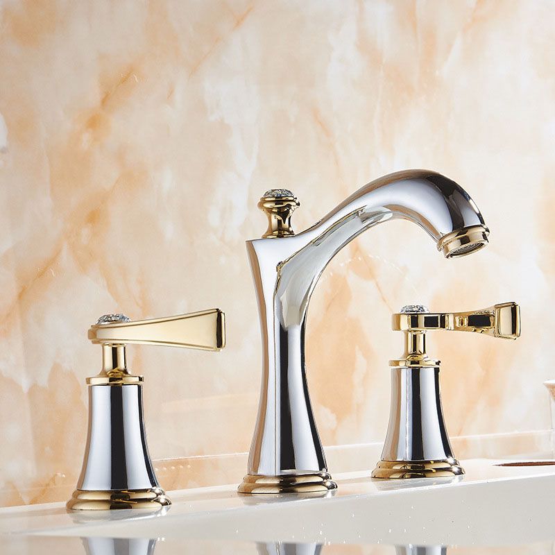 Widespread Faucet Glam Style 2 Lever Handles Faucet for Bathroom Clearhalo 'Accueil' 'Amélioration Domiciliaire' 'bathroom_sink_faucets' 'Ensembles de Lavabo & de Robinet de Toilette' 'home_improvement' 'home_improvement_bathroom_sink_faucets' 'Robinet de Lavabo de Salle de Bain' 'Rénovation et Équipement de Salle de Bain' 1200x1200_6c5b59ea-ed2a-41ef-be0a-10014c21101b