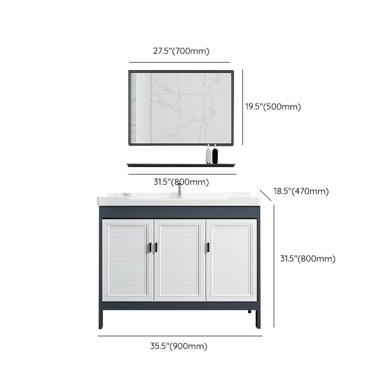 Mirror Bathroom Vanity Freestanding Rectangular Single Sink Metal Frame Vanity with Doors Clearhalo 'Bathroom Remodel & Bathroom Fixtures' 'Bathroom Vanities' 'bathroom_vanities' 'Home Improvement' 'home_improvement' 'home_improvement_bathroom_vanities' 1200x1200_6c601df3-9fbe-4d29-8549-6890b74babe5