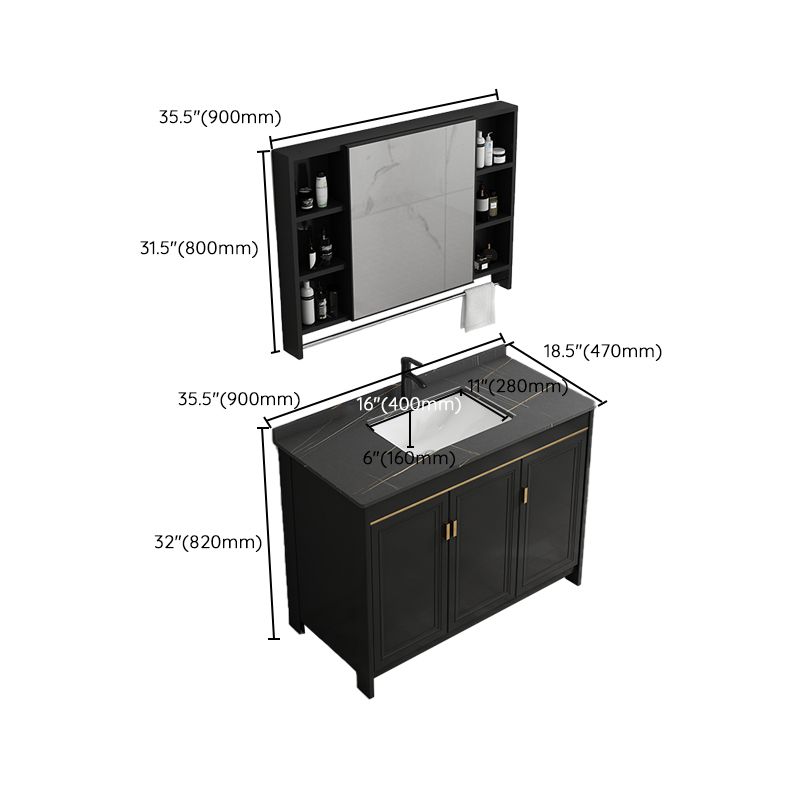 Black Bath Vanity Single Sink Metal Frame Mirror Vanity with Soft Close Door Clearhalo 'Bathroom Remodel & Bathroom Fixtures' 'Bathroom Vanities' 'bathroom_vanities' 'Home Improvement' 'home_improvement' 'home_improvement_bathroom_vanities' 1200x1200_6c6e3a51-d25e-4fa8-993e-33478c40817c