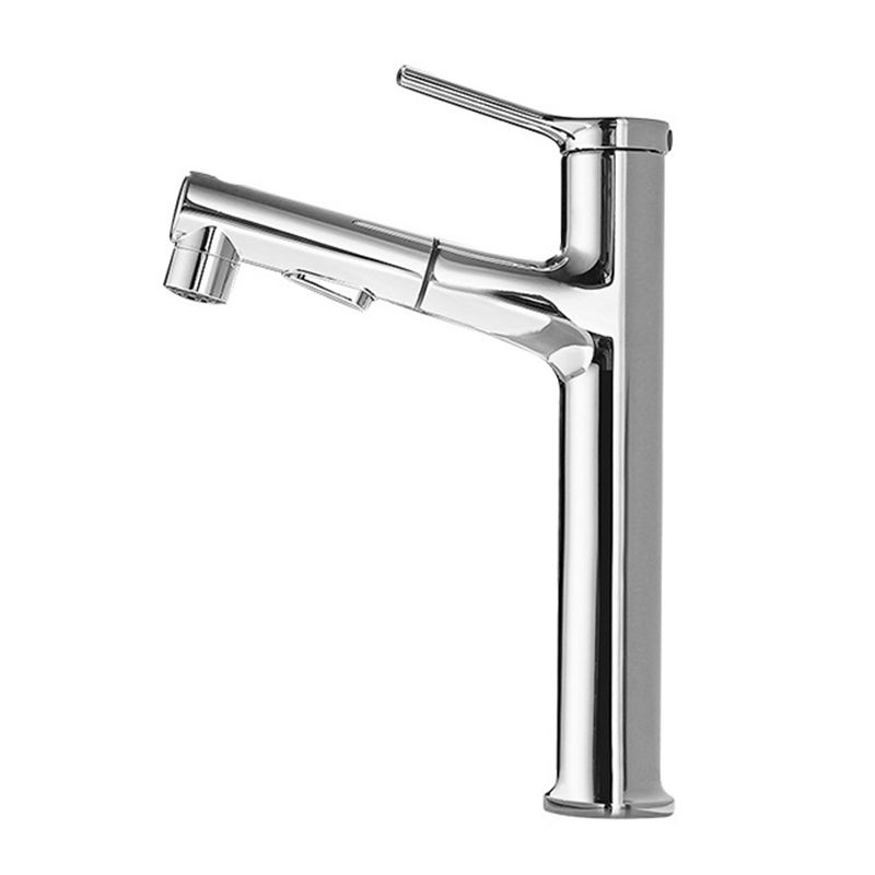 Modern Style Retractable Vessel Faucet Single-handle Low Arc Copper Vessel Faucet Clearhalo 'Bathroom Remodel & Bathroom Fixtures' 'Bathroom Sink Faucets' 'Bathroom Sinks & Faucet Components' 'bathroom_sink_faucets' 'Home Improvement' 'home_improvement' 'home_improvement_bathroom_sink_faucets' 1200x1200_6c7ad5ab-85f3-4c5a-9a91-6a09440f1665