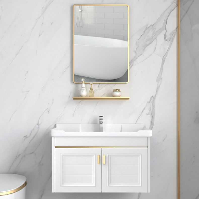 Single White Modern Bath Vanity Metal Base Wall Mount Sink Vanity Clearhalo 'Bathroom Remodel & Bathroom Fixtures' 'Bathroom Vanities' 'bathroom_vanities' 'Home Improvement' 'home_improvement' 'home_improvement_bathroom_vanities' 1200x1200_6caec6a2-a7aa-4c0b-84ec-e8dab0affb0e