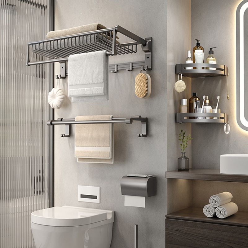 Gray Contemporary Bathroom Accessory Set Bath Shelf/Towel Bar & Robe Hooks Included Clearhalo 'Bathroom Hardware Sets' 'Bathroom Hardware' 'Bathroom Remodel & Bathroom Fixtures' 'bathroom_hardware_sets' 'Home Improvement' 'home_improvement' 'home_improvement_bathroom_hardware_sets' 1200x1200_6d203bdf-2c80-4d08-8690-7660c103bf71