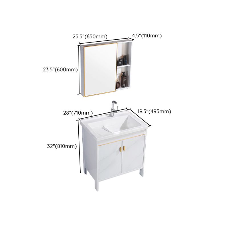 Freestanding White Vanity Rectangular Metal Frame Mirror Single Sink Bath Vanity with Door Clearhalo 'Bathroom Remodel & Bathroom Fixtures' 'Bathroom Vanities' 'bathroom_vanities' 'Home Improvement' 'home_improvement' 'home_improvement_bathroom_vanities' 1200x1200_6d6440f5-9353-4c8c-8671-77b4f4c228d4