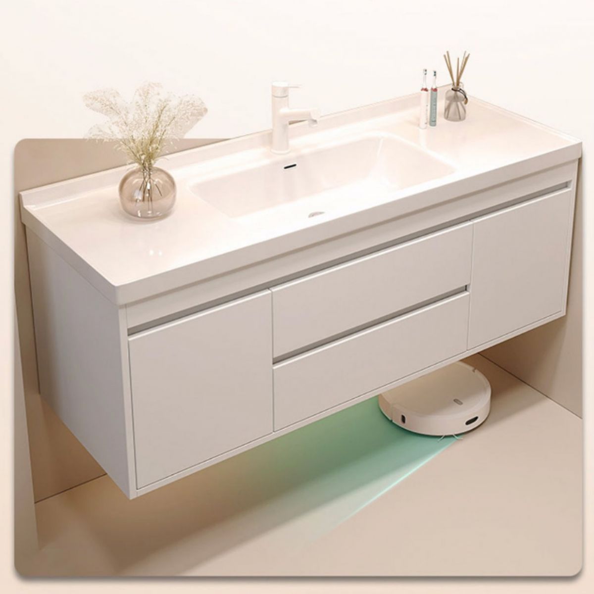 Wall Mount Modern Sink Vanity with Mirror Faucet Sink for Bathroom Clearhalo 'Bathroom Remodel & Bathroom Fixtures' 'Bathroom Vanities' 'bathroom_vanities' 'Home Improvement' 'home_improvement' 'home_improvement_bathroom_vanities' 1200x1200_6d6c1d9c-8260-4dcb-a973-c1b3ba031647