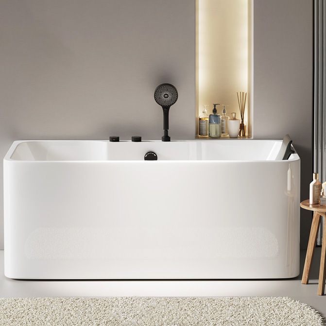 White Rectangular Bath Freestanding Acrylic Back to Wall Bathtub Clearhalo 'Bathroom Remodel & Bathroom Fixtures' 'Bathtubs' 'Home Improvement' 'home_improvement' 'home_improvement_bathtubs' 'Showers & Bathtubs' 1200x1200_6dc2fcdc-7910-43a5-b268-c3667b59a65b