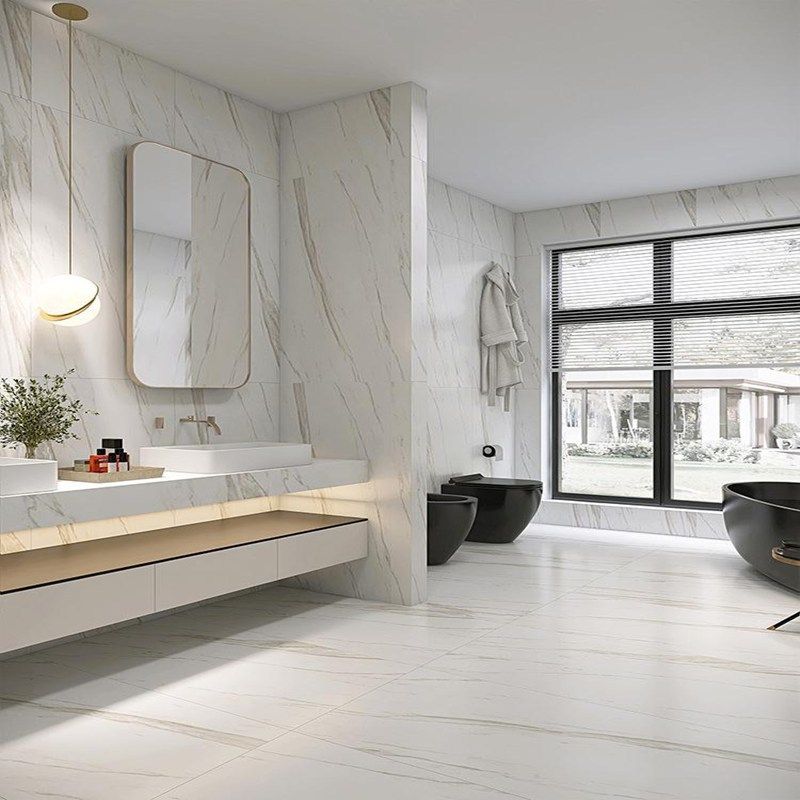 Porcelain Floor Tile Matte White Marble Look Floor and Wall Tile Clearhalo 'Floor Tiles & Wall Tiles' 'floor_tiles_wall_tiles' 'Flooring 'Home Improvement' 'home_improvement' 'home_improvement_floor_tiles_wall_tiles' Walls and Ceiling' 1200x1200_6e1ce358-f2d5-42f6-b001-51a0b9129ebc