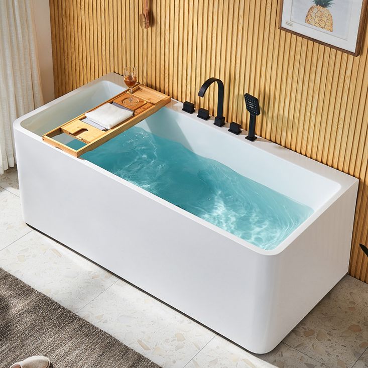 Modern Acrylic Rectangle Bathtub White Back to Wall with Drain Bath Tub Clearhalo 'Bathroom Remodel & Bathroom Fixtures' 'Bathtubs' 'Home Improvement' 'home_improvement' 'home_improvement_bathtubs' 'Showers & Bathtubs' 1200x1200_6e25999f-fe38-4153-a237-537e09297f1e