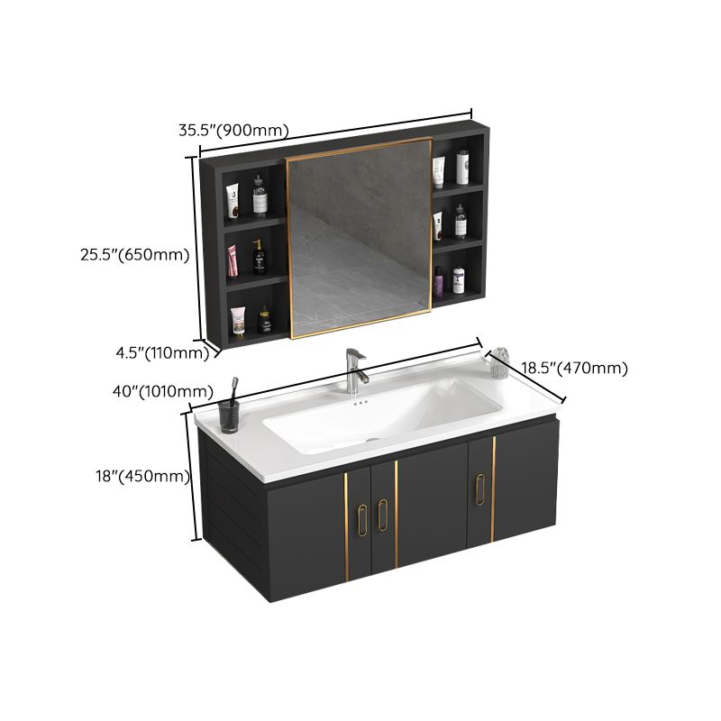 Single Glam Bathroom Vanity Dark Gray Rectangular Wall Mount Vanity Set Clearhalo 'Bathroom Remodel & Bathroom Fixtures' 'Bathroom Vanities' 'bathroom_vanities' 'Home Improvement' 'home_improvement' 'home_improvement_bathroom_vanities' 1200x1200_6e5af9c9-4750-4c1b-afe9-575098279d0a