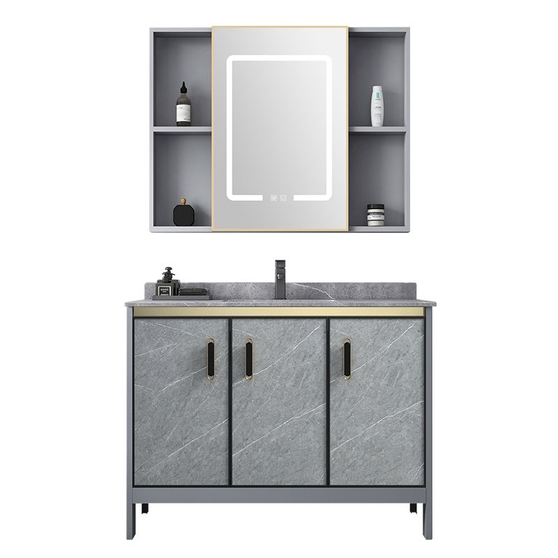 Grey Bathroom Vanity Metal Frame Freestanding Single Sink Rectangular Vanity with Doors Clearhalo 'Bathroom Remodel & Bathroom Fixtures' 'Bathroom Vanities' 'bathroom_vanities' 'Home Improvement' 'home_improvement' 'home_improvement_bathroom_vanities' 1200x1200_6e8b0043-68a6-40b9-a85c-bd957e76f54a
