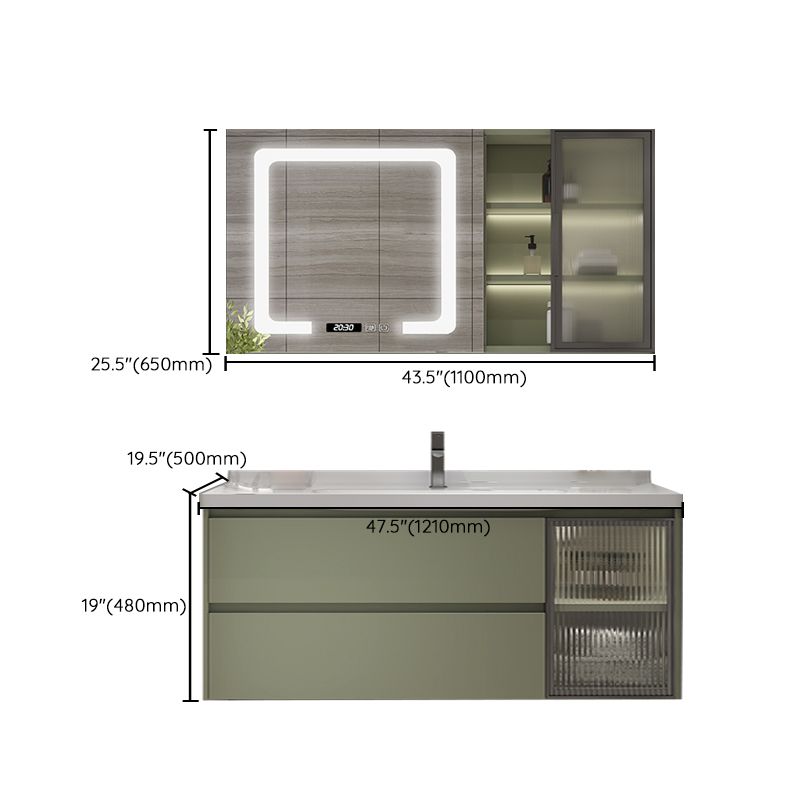 Waterproof Vanity Green Wood Frame Single Sink Drawers Mirror Wall-Mounted Vanity Clearhalo 'Bathroom Remodel & Bathroom Fixtures' 'Bathroom Vanities' 'bathroom_vanities' 'Home Improvement' 'home_improvement' 'home_improvement_bathroom_vanities' 1200x1200_6ecb770f-8850-4f2f-9508-a491ccf4be88