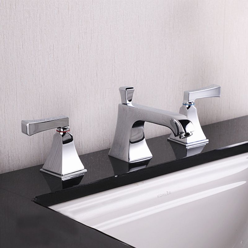 Double Handle Vanity Sink Faucet Brass 3 Hole Bathroom Faucet with Hot and Cold Indication Clearhalo 'Bathroom Remodel & Bathroom Fixtures' 'Bathroom Sink Faucets' 'Bathroom Sinks & Faucet Components' 'bathroom_sink_faucets' 'Home Improvement' 'home_improvement' 'home_improvement_bathroom_sink_faucets' 1200x1200_6ee9fc29-cf3b-45aa-a460-9ec486f423b0