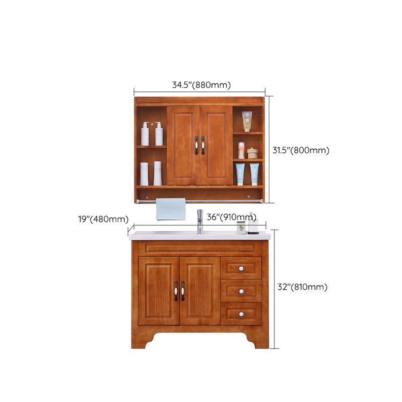 Traditional Wood Sink Vanity Freestanding Bathroom Vanity Set with Mirror Clearhalo 'Bathroom Remodel & Bathroom Fixtures' 'Bathroom Vanities' 'bathroom_vanities' 'Home Improvement' 'home_improvement' 'home_improvement_bathroom_vanities' 1200x1200_6f2bc38d-42cb-4d76-9f09-82310a96092e