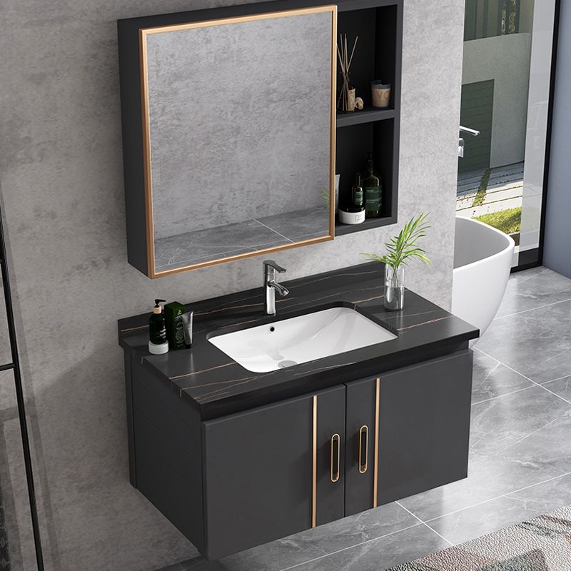 Single Glam Bathroom Vanity Dark Gray Rectangular Wall Mount Vanity Set Clearhalo 'Bathroom Remodel & Bathroom Fixtures' 'Bathroom Vanities' 'bathroom_vanities' 'Home Improvement' 'home_improvement' 'home_improvement_bathroom_vanities' 1200x1200_6f57d4f9-9606-44a0-9ea9-7c409117c0e0