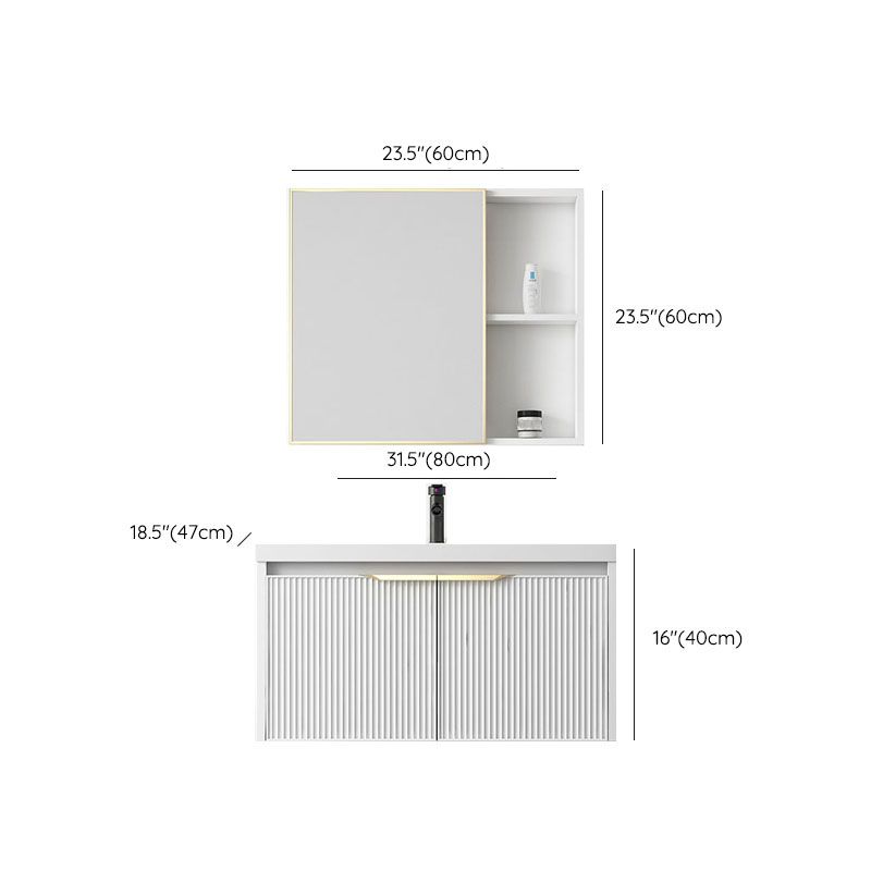 Rectangular White Vanity Single Sink Wall Mount 2 Doors Faucet Metal Frame Mirror Vanity Clearhalo 'Bathroom Remodel & Bathroom Fixtures' 'Bathroom Vanities' 'bathroom_vanities' 'Home Improvement' 'home_improvement' 'home_improvement_bathroom_vanities' 1200x1200_6f5c3c94-adf9-45e1-ac86-17d84ff5517e