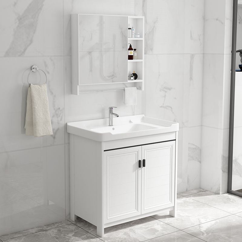 Modern Rectangular Bath Vanity White Ceramic Single Freestanding Sink Vanity Clearhalo 'Bathroom Remodel & Bathroom Fixtures' 'Bathroom Vanities' 'bathroom_vanities' 'Home Improvement' 'home_improvement' 'home_improvement_bathroom_vanities' 1200x1200_6f5fedc8-f578-410b-ae29-485613e76935