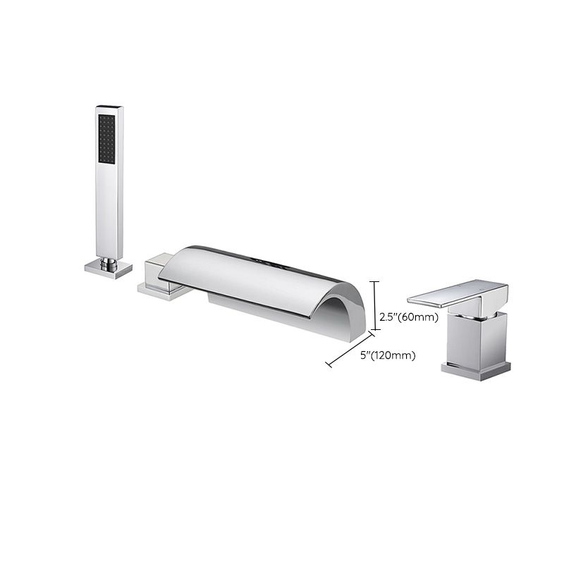 Modern Waterfall Tub Spout 2 Handles Deck Mount Roman Tub Faucet in Black and Chrome Clearhalo 'Bathroom Remodel & Bathroom Fixtures' 'Bathtub Faucets' 'bathtub_faucets' 'Home Improvement' 'home_improvement' 'home_improvement_bathtub_faucets' 1200x1200_6fb3aa3c-fc93-4138-9d13-2999e4584620