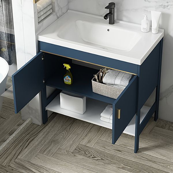 Shelving Included Vanity Blue Mirror Single Sink Freestanding Faucet Vanity with 2 Doors Clearhalo 'Bathroom Remodel & Bathroom Fixtures' 'Bathroom Vanities' 'bathroom_vanities' 'Home Improvement' 'home_improvement' 'home_improvement_bathroom_vanities' 1200x1200_6fb69ea9-720d-4482-9e74-cef828828099