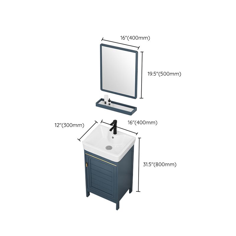 Blue Bath Vanity Freestanding 2 Doors Mirror Single Sink Rectangular Metal Frame Vanity Clearhalo 'Bathroom Remodel & Bathroom Fixtures' 'Bathroom Vanities' 'bathroom_vanities' 'Home Improvement' 'home_improvement' 'home_improvement_bathroom_vanities' 1200x1200_6fbb43d4-bd05-400b-b0ca-10e4993a51bc