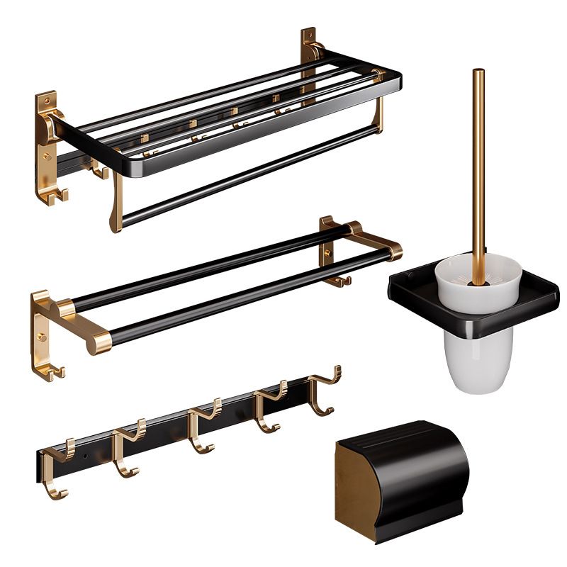 Black & Brass Bathroom Hardware Set Modern Stainless Bath Shelf/Towel Bar/Paper Holder Clearhalo 'Bathroom Hardware Sets' 'Bathroom Hardware' 'Bathroom Remodel & Bathroom Fixtures' 'bathroom_hardware_sets' 'Home Improvement' 'home_improvement' 'home_improvement_bathroom_hardware_sets' 1200x1200_6fe4a29f-1fdb-4dc9-892e-07a72ab03f8b